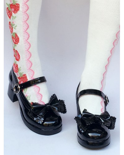 Chunky Heel Black Strap Lolita Shoes With Bow