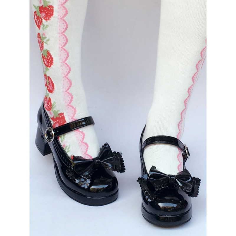 Chunky Heel Black Strap Lolita Shoes With Bow