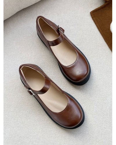 Lolita Footwear Coffee Brown Round Toe Leather Lolita Pumps