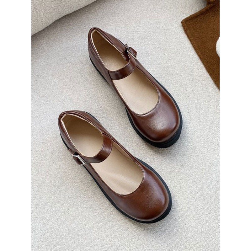 Lolita Footwear Coffee Brown Round Toe Leather Lolita Pumps