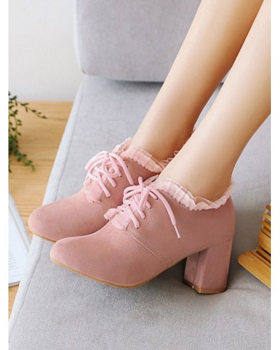 Classic Lolita Footwear Ruffles Suede Chunky Heel Lolita Shoes