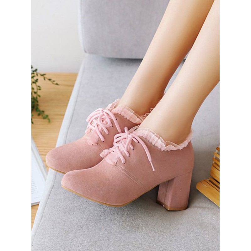 Classic Lolita Footwear Ruffles Suede Chunky Heel Lolita Shoes