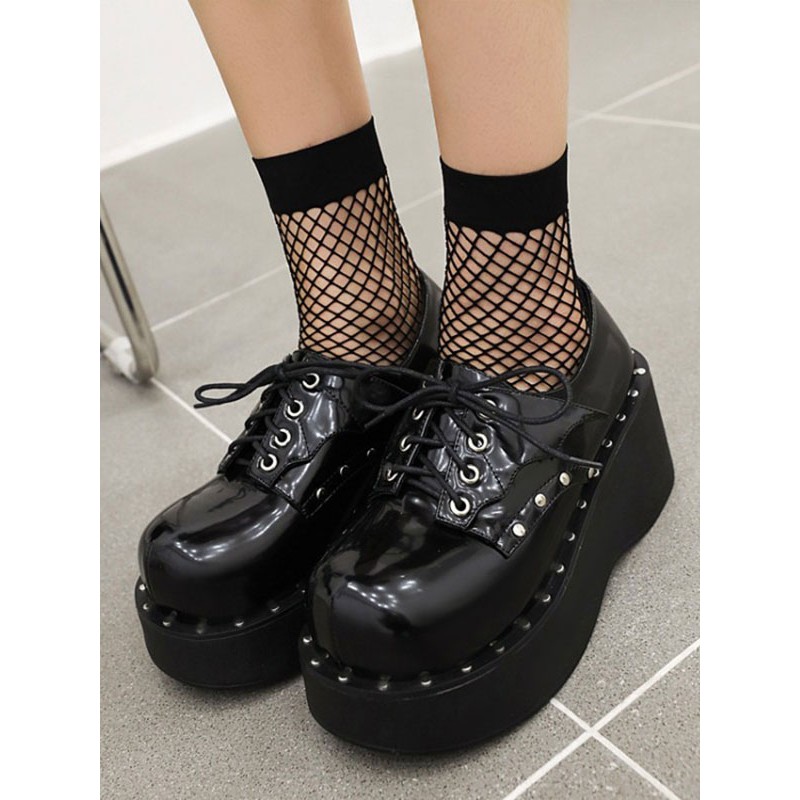 Lolita Footwear Black Round Toe PU Leather Lolita Shoes Academic Daily Casual