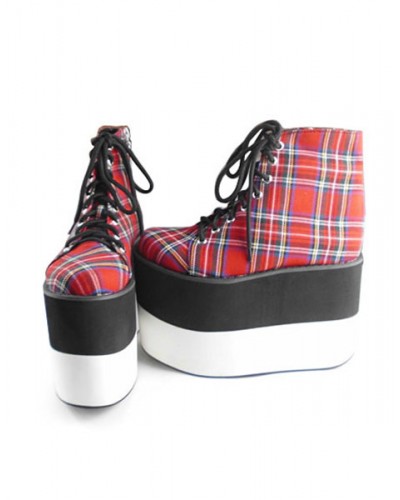 Red Tartan Lolita High Platform Black White Sole