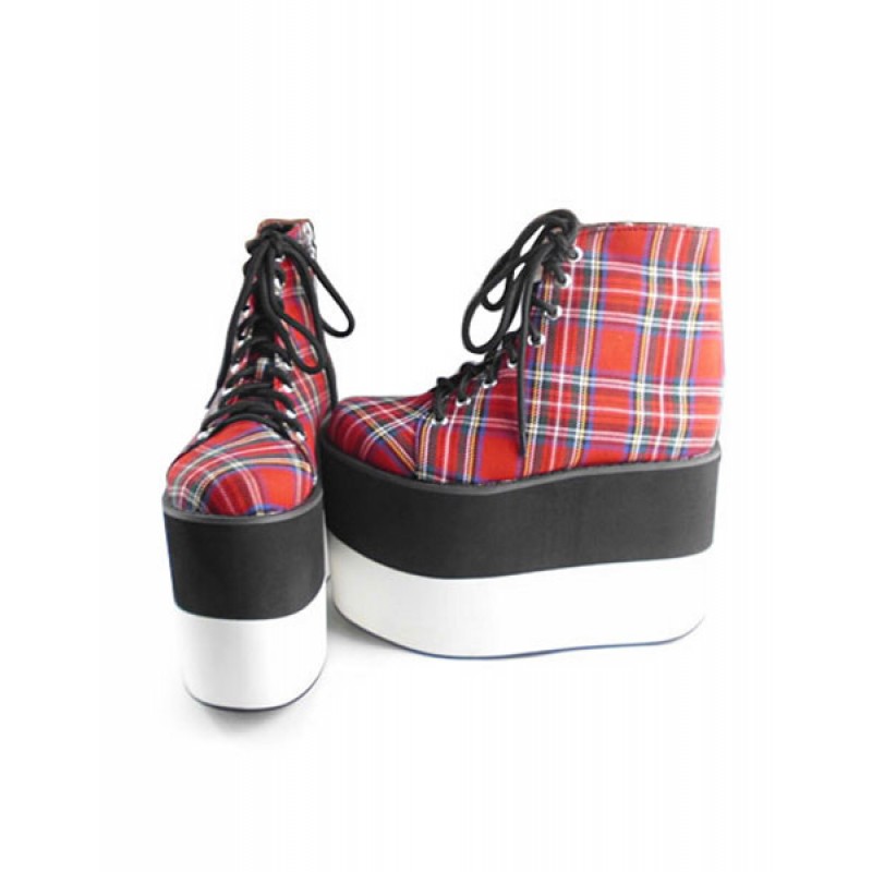 Red Tartan Lolita High Platform Black White Sole