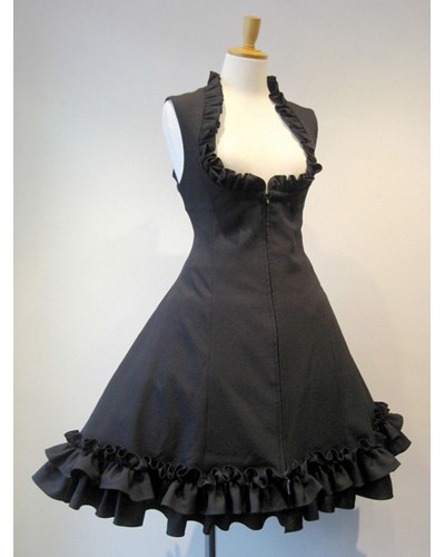 Gothic Lolita JSK Dress Lace Up Black Lolita Jumper Skirts