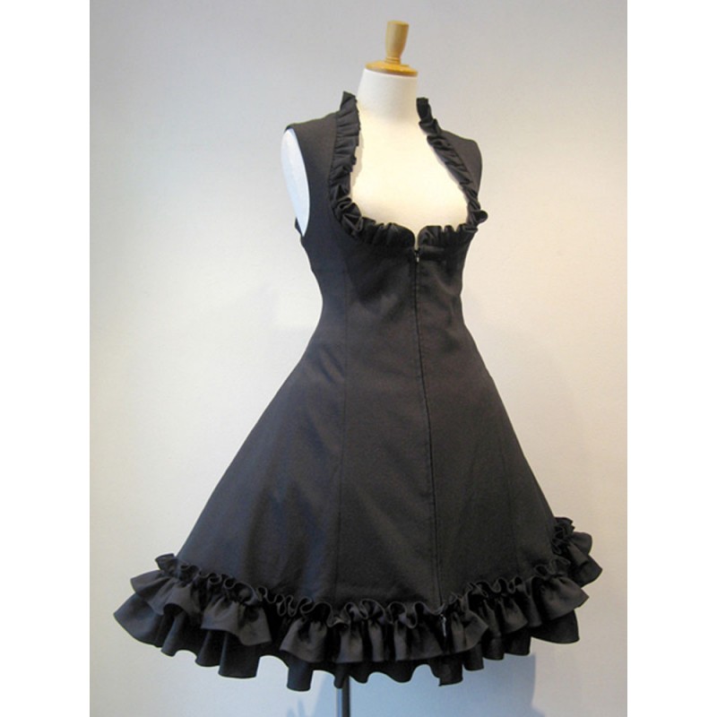 Gothic Lolita JSK Dress Lace Up Black Lolita Jumper Skirts