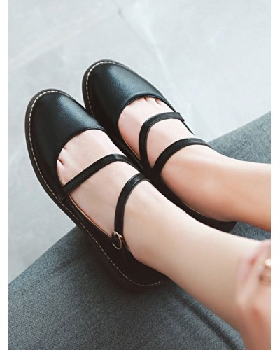 Lolita Footwear Round Toe Leather Strappy Lolita Pumps