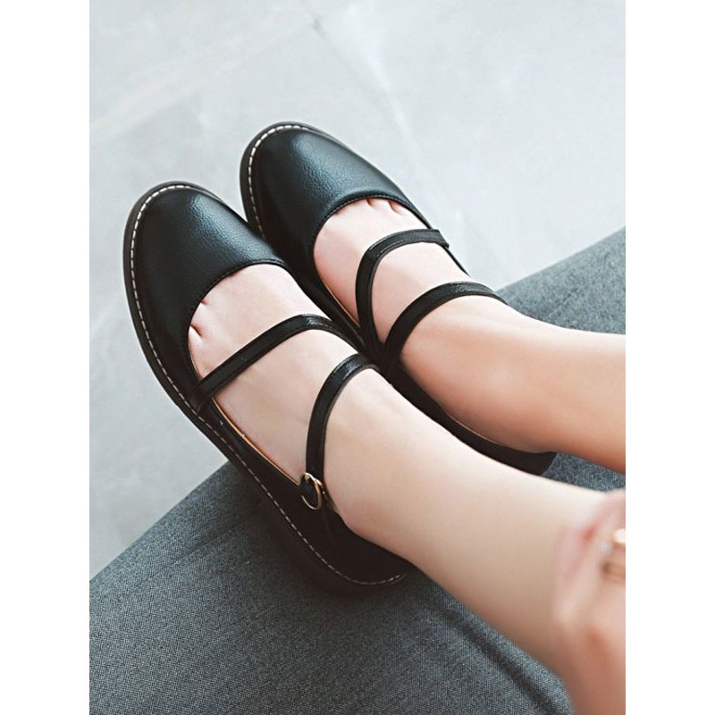 Lolita Footwear Round Toe Leather Strappy Lolita Pumps