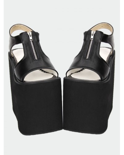 Matte Black/White Lolita Sandals High Platform Zipper Designed Euro-Style Lovely