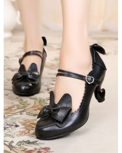 Sweet Lolita Shoes Bow Strappy Puppy Heel Lolita Footwear Tea Party