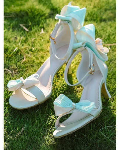 ROCOCO Style Lolita Sandals Green Bows PU Leather Pointed Toe Lolita Summer Shoes