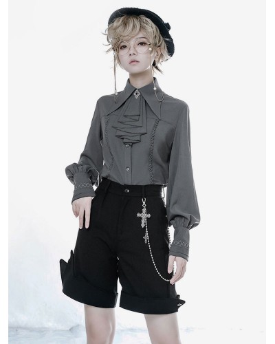 Lolita Blouses Long Sleeves Lolita Top Blouse Gray Lolita Shirt Gothic Spring Summer Fall Winter