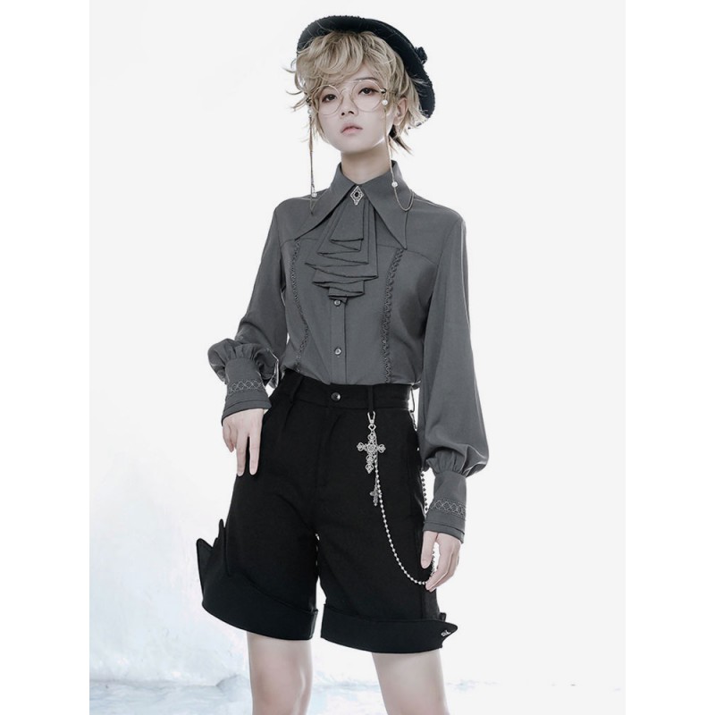 Lolita Blouses Long Sleeves Lolita Top Blouse Gray Lolita Shirt Gothic Spring Summer Fall Winter