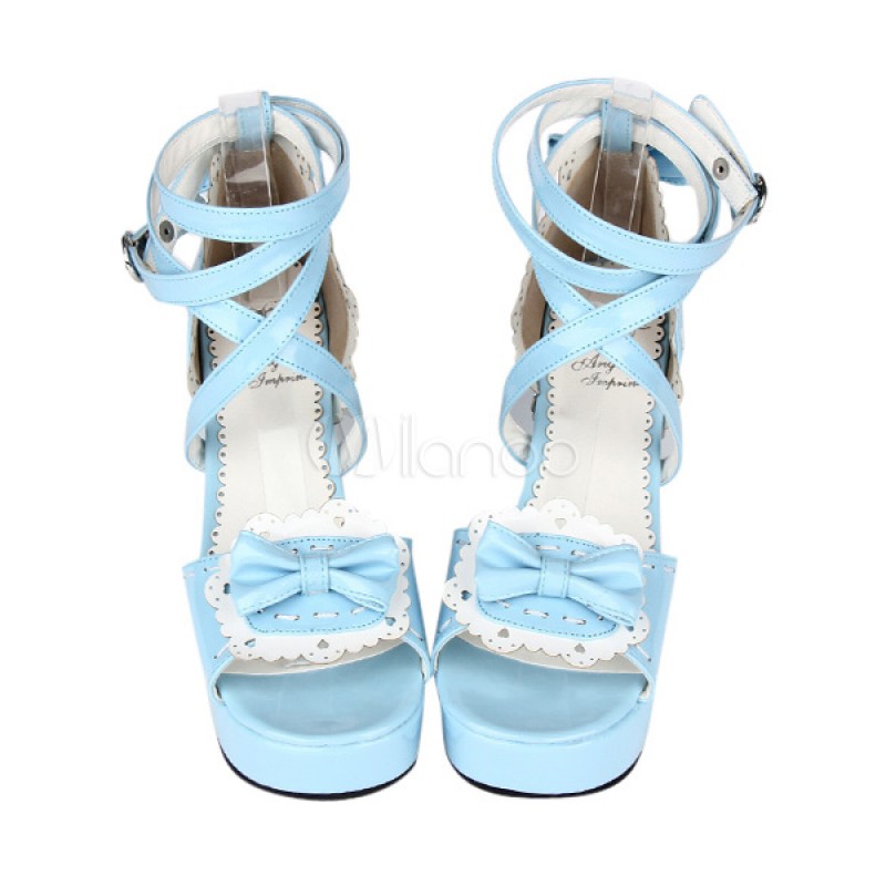 Fantastic Leather Light Sky Blue Lolita Sandals