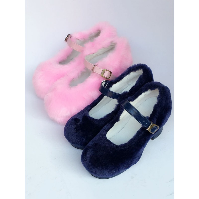 Sweet Lolita Shoes Platform Plush Strap Chunky Heels For Lolita