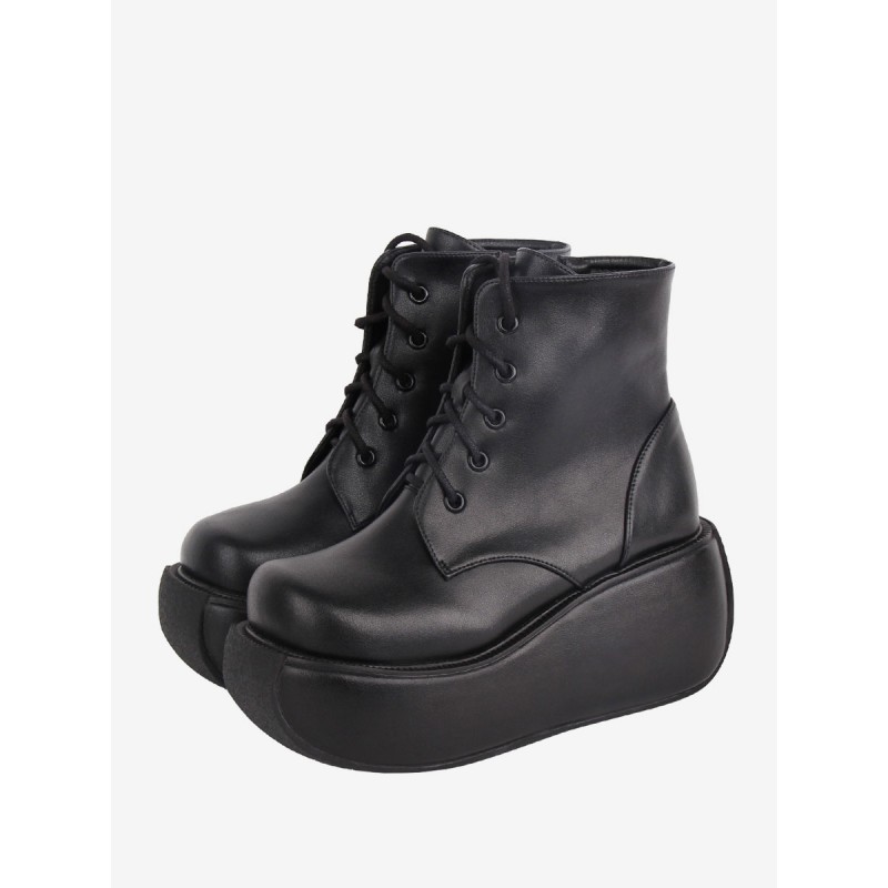 Lolita Black Round Toe PU Leather Lolita Footwear Boots Gothic