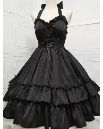 Gothic Lolita Dresses Ruffles Lace Up Black White