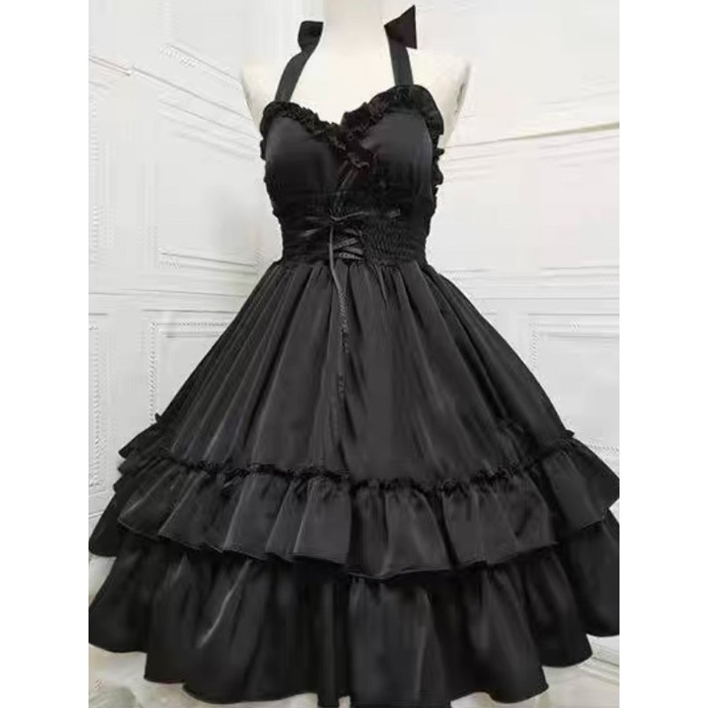 Gothic Lolita Dresses Ruffles Lace Up Black White