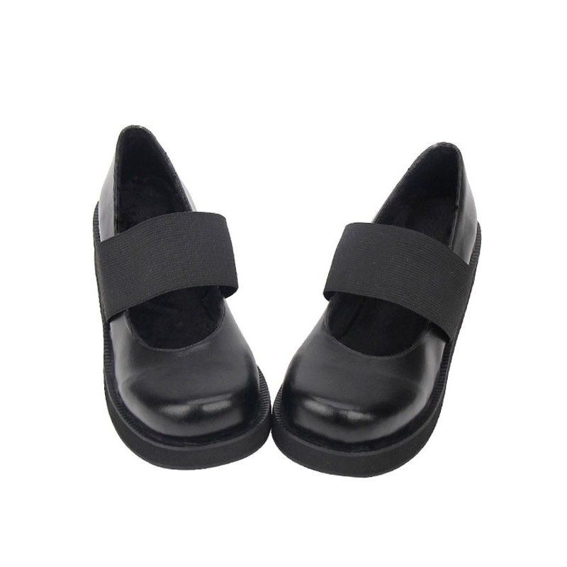 Punk Lolita Shoes Black Platform Wedge Round Toe Lolita Pumps