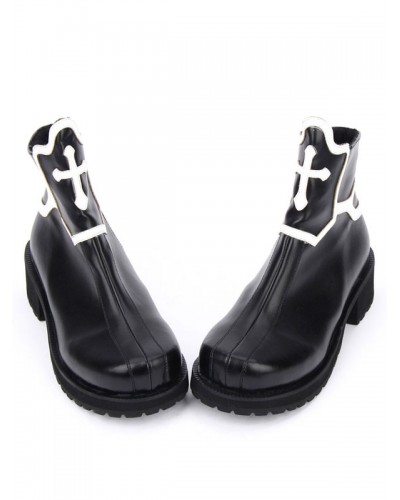 Gothic Lolita Shoes Black Platform Chunky Heel Cross Lolita Boots