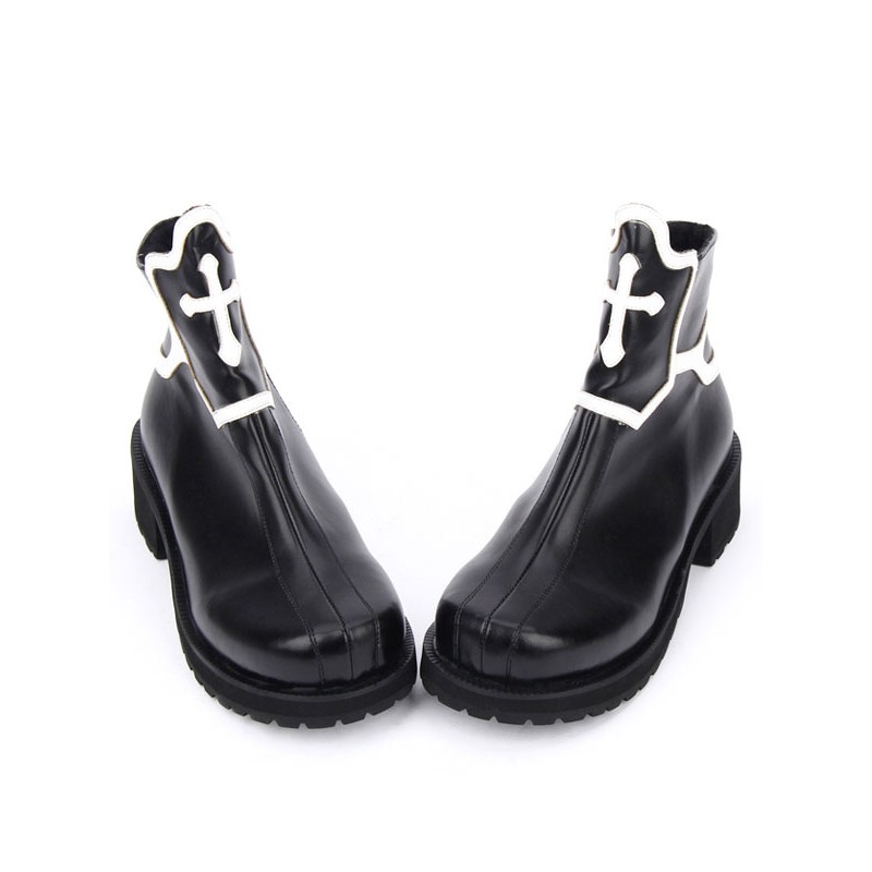 Gothic Lolita Shoes Black Platform Chunky Heel Cross Lolita Boots