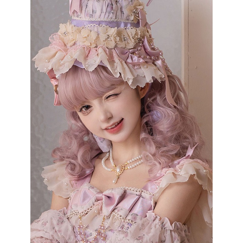 Lolita Wig Long Heat-resistant Fiber Pink Lolita Accessories Sweet Harajuku Fashion ROCOCO Daily Casual Tea Party