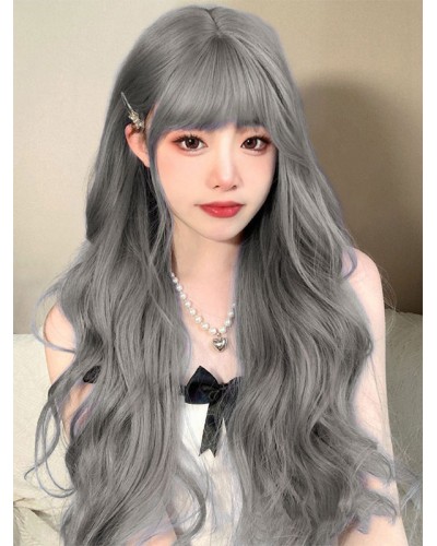 Lolita Wigs Long Heat-resistant Fiber Blue Gray Lolita Accessories Sweet Harajuku Fashion ROCOCO Daily Casual Tea Party