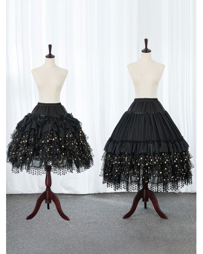 Black Lolita Petticoats Lace Polyester Stars Print Gothic Lolita Petticoat Skirt Gothic Lolita Petticoat Daily Casual