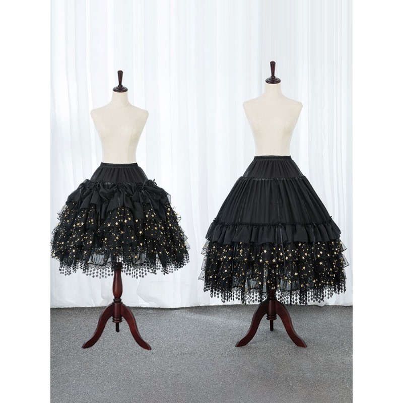 Black Lolita Petticoats Lace Polyester Stars Print Gothic Lolita Petticoat Skirt Gothic Lolita Petticoat Daily Casual