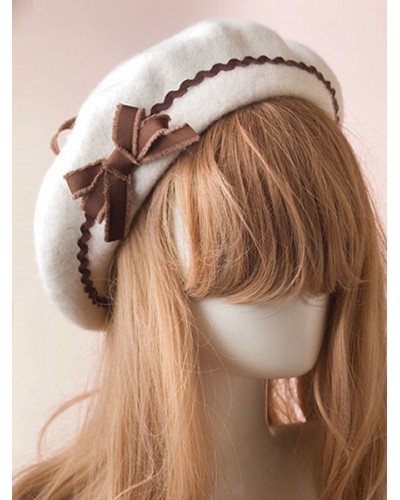 Sweet Lolita Hat Bow Pom Pom Wool Lolita Beret