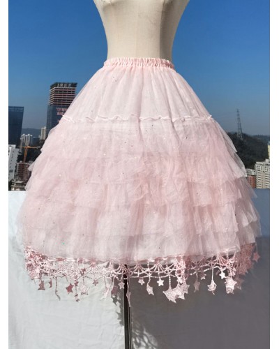 Lolita Petticoats Polyester Ruffles Sequins Stars Print Pink Lolita Skirt Sweet