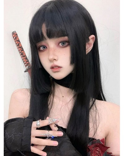 Lolita Wig Black Long Heat-resistant Fiber Lolita Accessories Sweet ROCOCO Daily Casual Tea Party