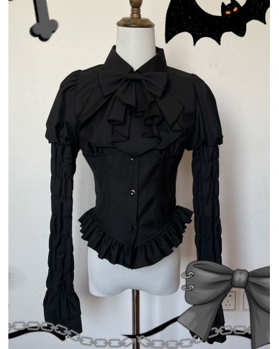 Lolita Lolita Top Black Long Sleeves Ruffles Bows Lolita Shirt Blouses Gothic Daily Casual