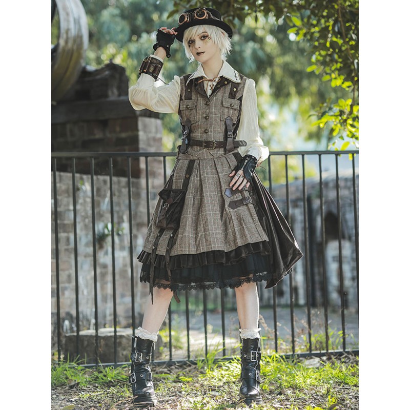 Lolita Cardigan Ouji Style Cotton Blend Velour Metal Details Brown Lovely Lolita Overcoat Steampunk Gothic