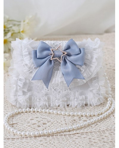 Sweet Lolita Bag Baby Blue PU Leather Bows Lace Embellishment PU Leather Cross-body Bag Lolita Accessories Cross-body Bag Daily Casual