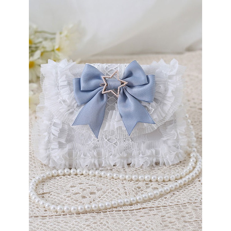 Sweet Lolita Bag Baby Blue PU Leather Bows Lace Embellishment PU Leather Cross-body Bag Lolita Accessories Cross-body Bag Daily Casual