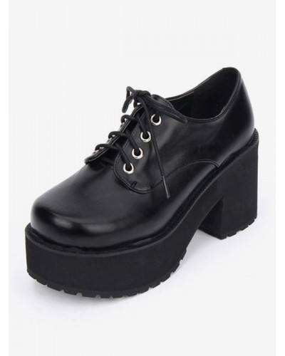 Sweet Lolita Shoes Black Platform Chunky Heel Lace Up Lolita Boots