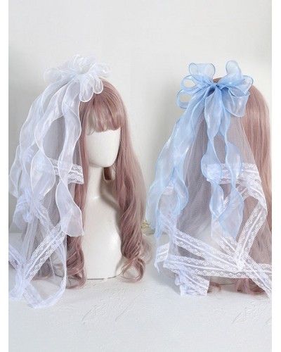 Style Lolita Light Sky Blue Bows Lace Polyester Fiber Headwear Miscellaneous Accessories Sweet ROCOCO Daily Casual Tea Party