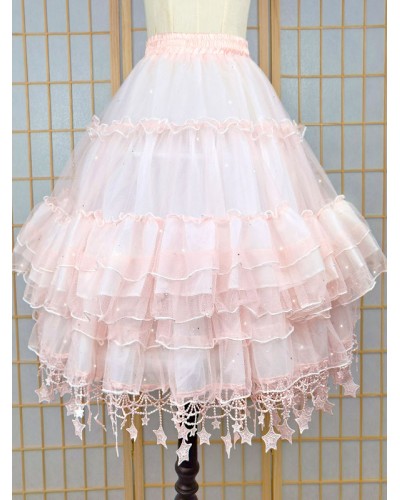 Lolita Petticoats Polyester Ruffles Sequins Gothic Lolita Petticoat Woman's Pink Stars Print Lolita Skirt Sweet