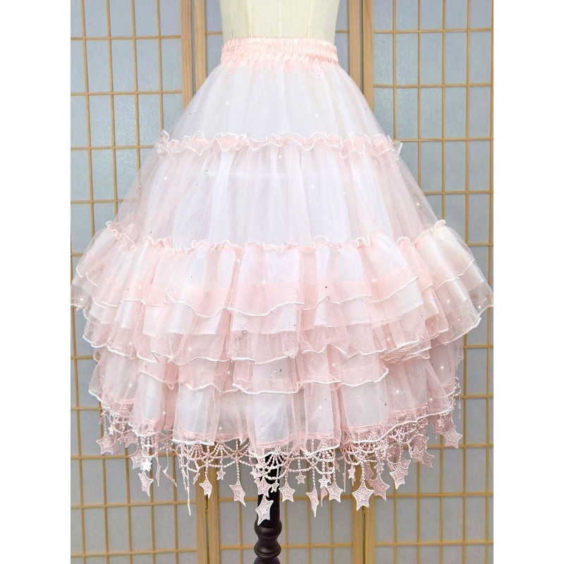 Lolita Petticoats Polyester Ruffles Sequins Gothic Lolita Petticoat Woman's Pink Stars Print Lolita Skirt Sweet