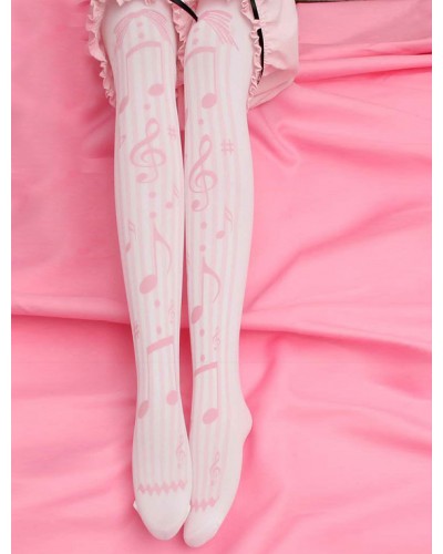 Sweet Lolita Pinks Music Note Printed Lolita Stocking Socks