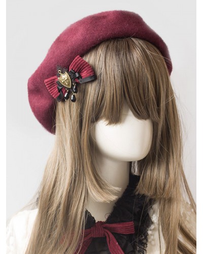 Classic Lolita Beret Wool Burgundy Lolita Hat Accessories Daily Casual Tea Party