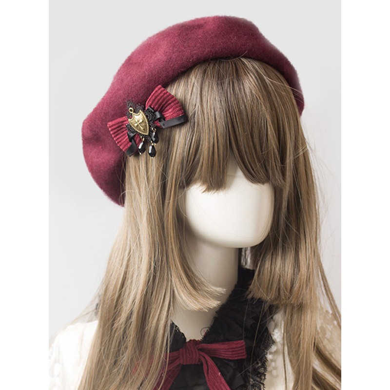 Classic Lolita Beret Wool Burgundy Lolita Hat Accessories Daily Casual Tea Party