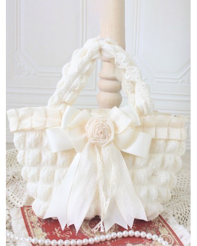 Style Lolita Bag Ecru White Polyester Rose Pattern Bow Polyester Lolita Accessories Handbag Sweet ROCOCO Daily Casual Tea Party