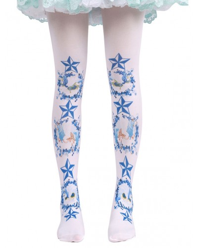 Sweet Lolita Blue Printed Lolita Stocking Socks