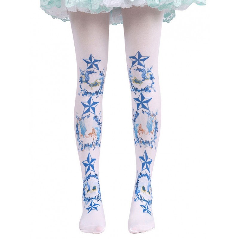 Sweet Lolita Blue Printed Lolita Stocking Socks