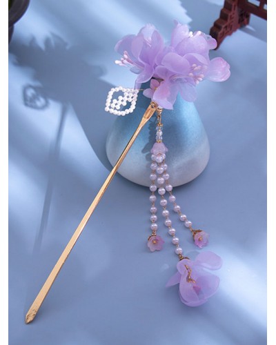 Chinese Style Lolita Accessories Purple Flowers Pearls Accessory Metal Miscellaneous Chinese Style