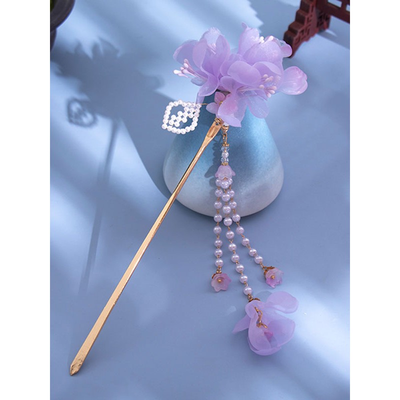 Chinese Style Lolita Accessories Purple Flowers Pearls Accessory Metal Miscellaneous Chinese Style