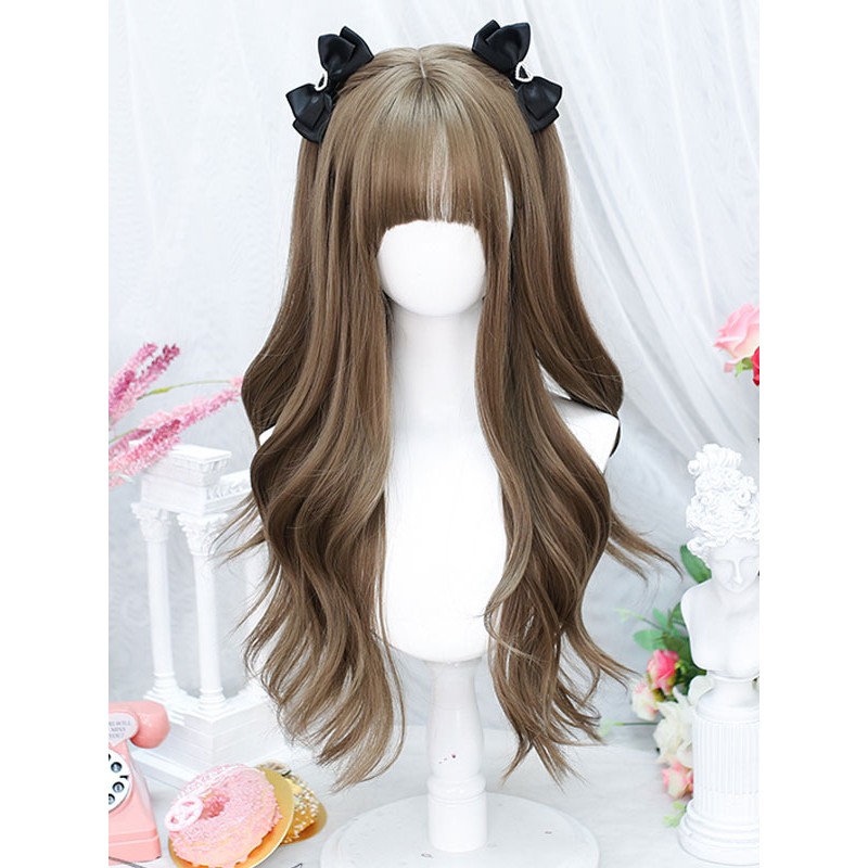 Lolita Wigs Coffee Brown Long Heat-resistant Fiber Lolita Accessories Sweet ROCOCO Harajuku Fashion Daily Casual Tea Party